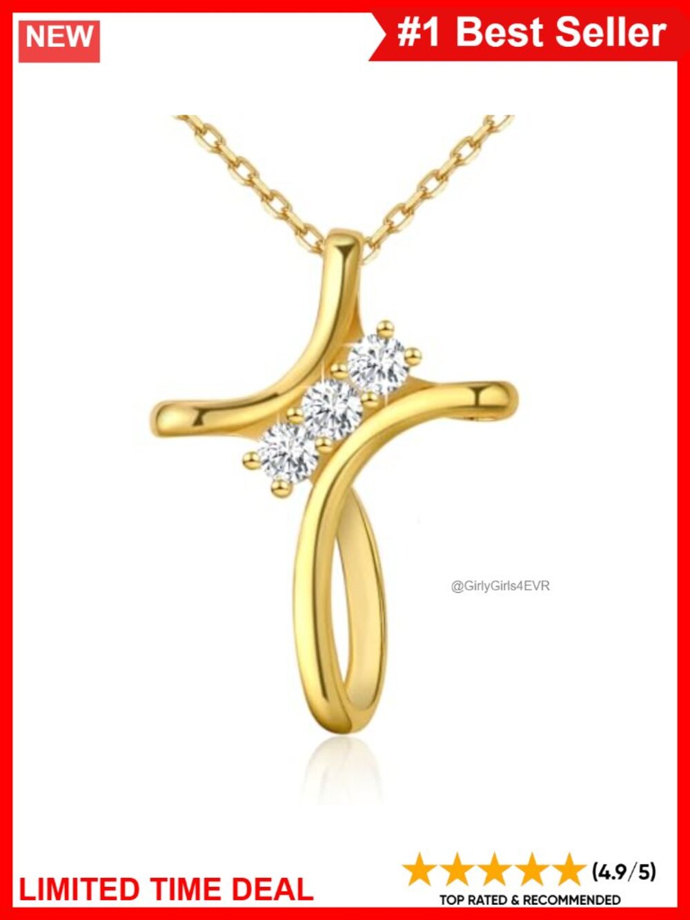 Sterling Silver 18K Gold Plated Cross Necklace with 5A Cubic Zirconia Pendant